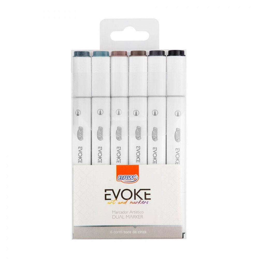 Marcador Artístico Evoke Dual Marker Tons De Cinza 6 Cores