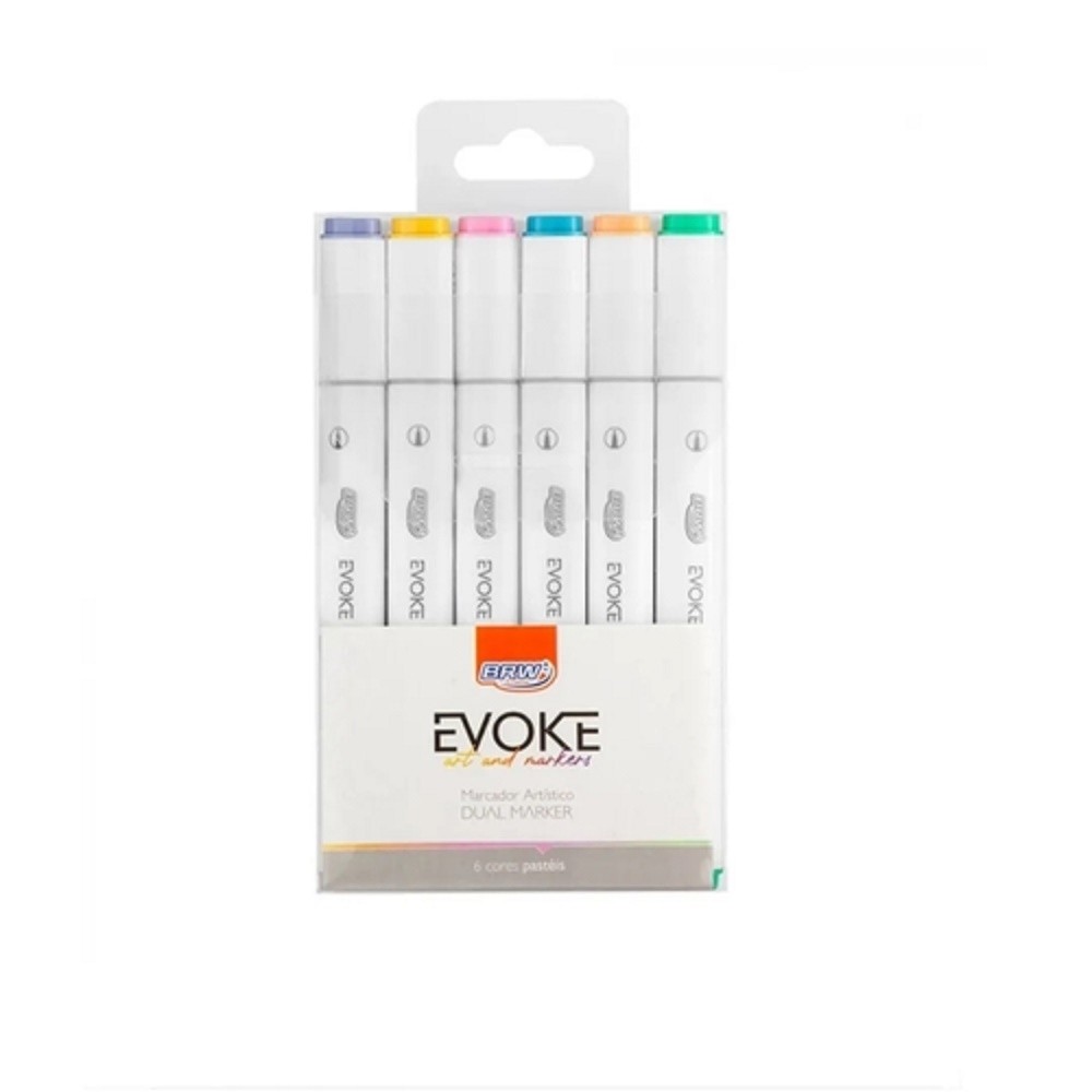Marcador Artístico Evoke Dual Marker Tons PASTÉIS 6 Cores