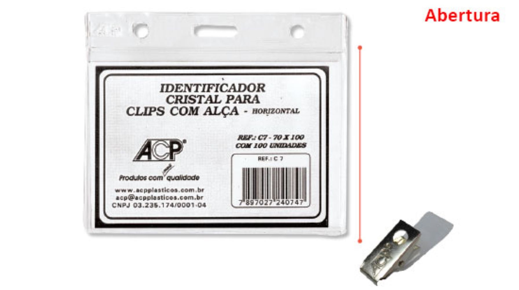 Cracha Horizontal 70 x 100 com prendedor Jacare c/100 unidades