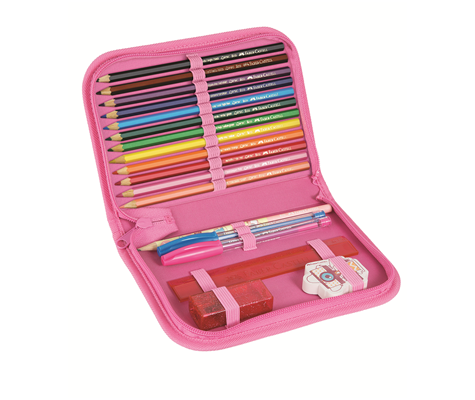 Estojo Faber Castell Amo Viajar c/18 itens - Lets Go Rosa