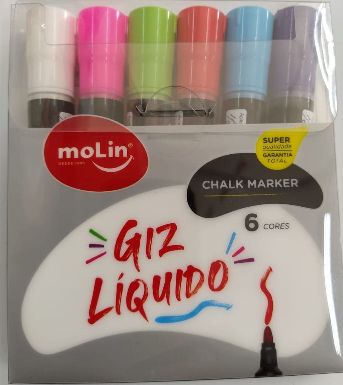 Giz Liquido Molin com 6 cores 