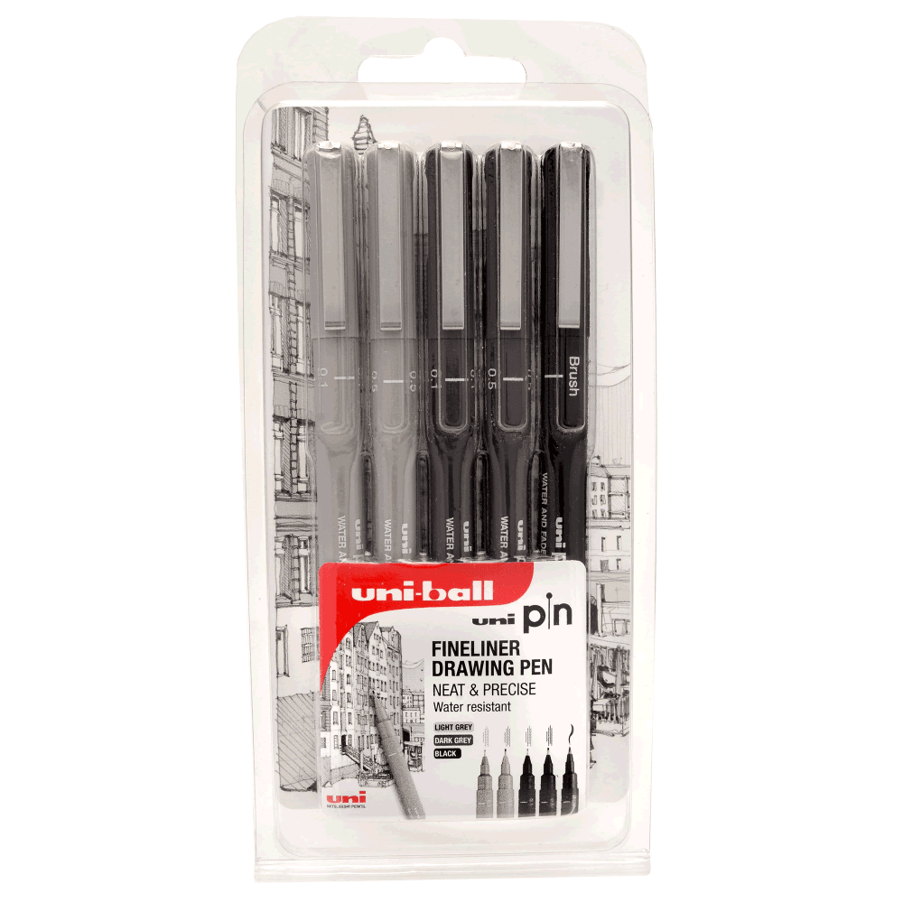 Caneta Nankin Uni-Pin Kit C/06 canetas em tons de cinza