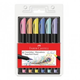 Caneta Brush Ponta Pincel Faber c/06 cores Pastel 