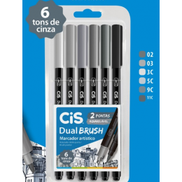 Caneta Dual Brush C/2 Pontas Aquarelavel 06 Cores Cinza