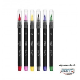 Caneta Brush Pen Aquarelável Brw Com 6 Cores