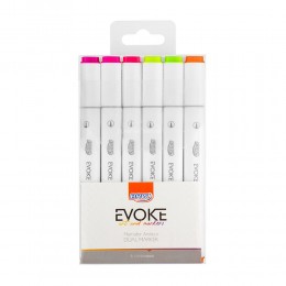 Marcador Artístico Evoke Dual Marker Tons 6 Cores NEON