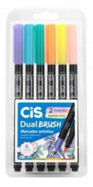 Caneta Dual Brush c/2 Pontas Aquarelavel 06 cores pasteis 