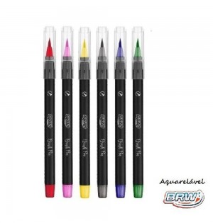 Caneta Brush Pen Aquarelável Brw Com 6 Cores