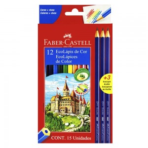 Lápis de Cor 12 Cores + 3 EcoLápis Grafite Faber Castell